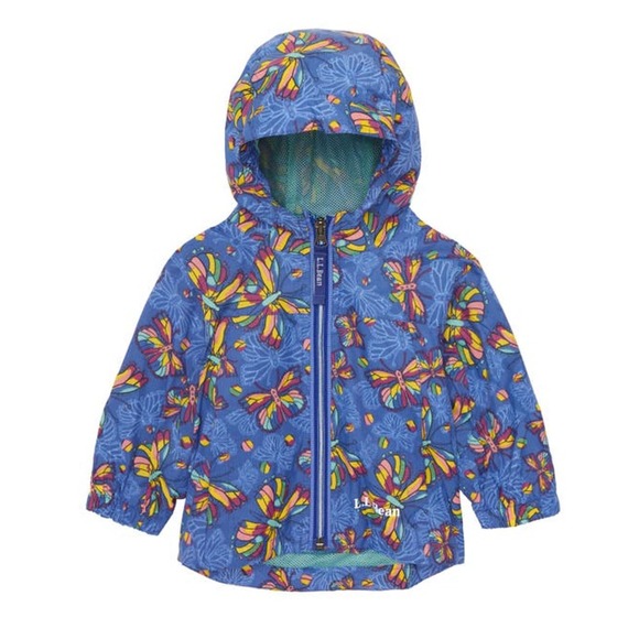 L.L. Bean Toddler Girls 3T Butterfly Rain Jacket Blue Hooded Waterproof Coat - Picture 1 of 7